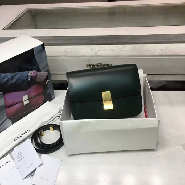 Fake Celine Box Classic Single Shoulder Flip Bag Dark Green Messenger Bag